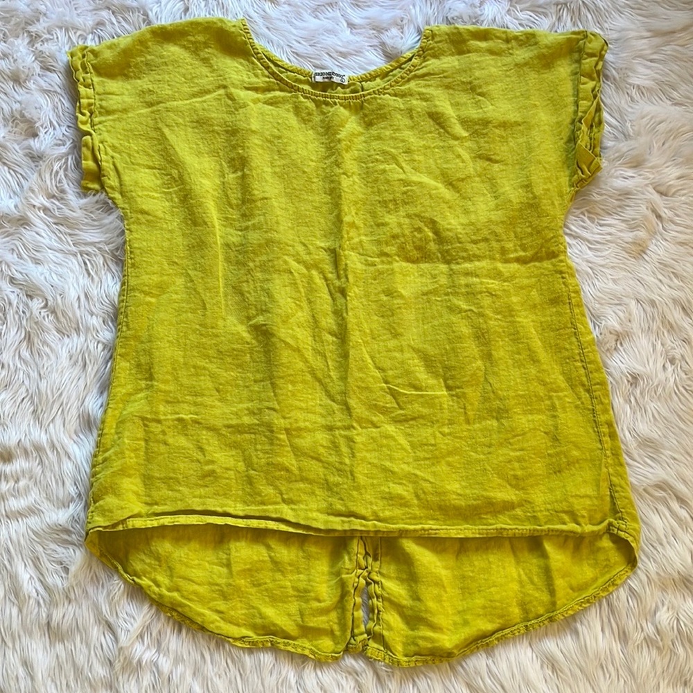 Linen Yellow-Green Women's Blouse
